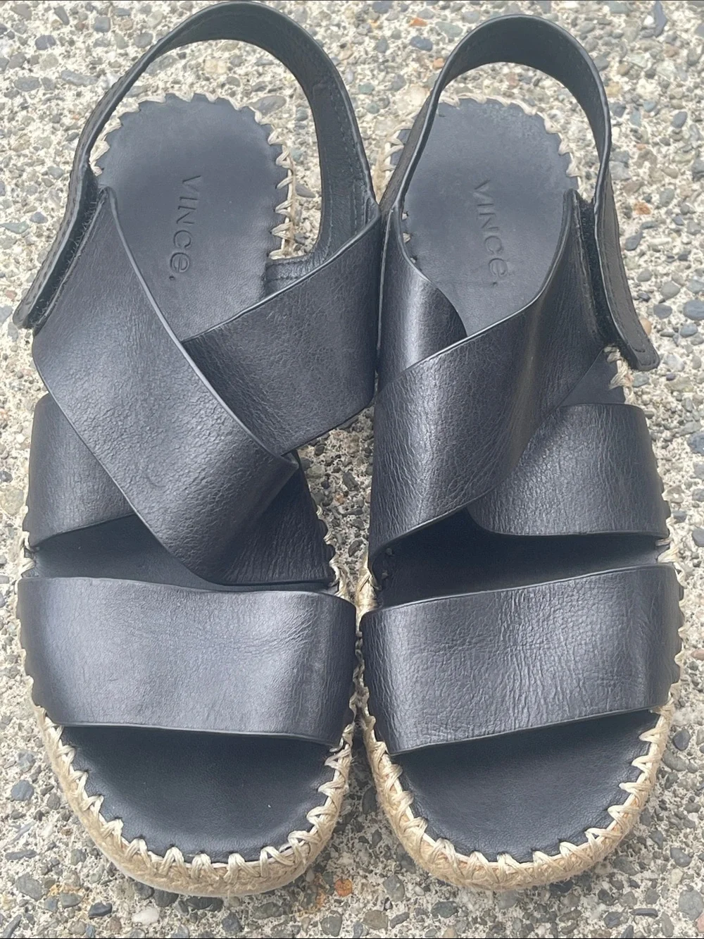 Vince Black Leather Crossband Espadrille Slingback Sandals